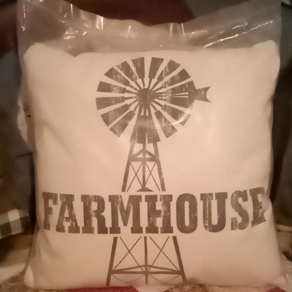 Farmhouse pillow off white denim